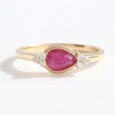 American Jewelry 14k Yellow Gold .75ct Ruby .07ctw Diamond Pear Milgrain Ring