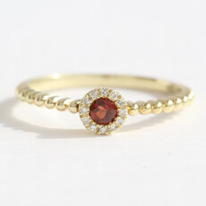 American Jewelry 14k Yellow Gold .16ct Garnet .03ctw Diamond Accent Petite Halo Beaded Ring