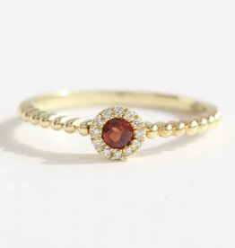 American Jewelry 14k Yellow Gold .16ct Garnet .03ctw Diamond Accent Petite Halo Beaded Ring