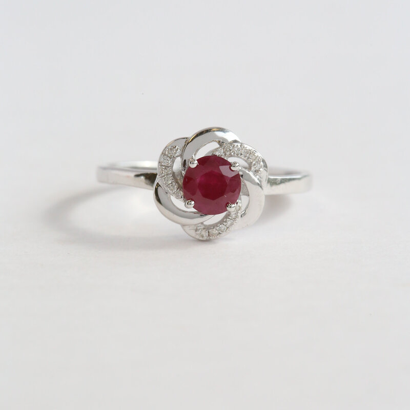 American Jewelry 14k White Gold .72ct Ruby .05ctw Diamond Swirl Ring