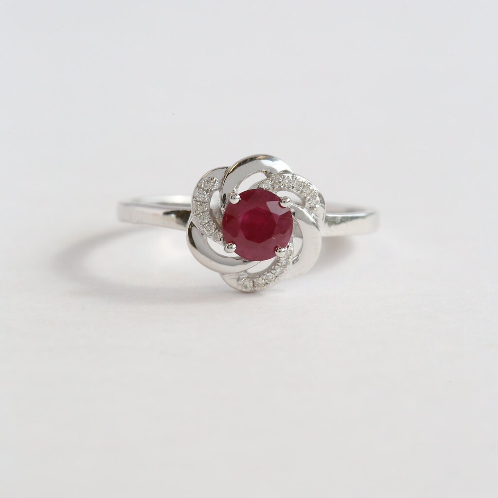 American Jewelry 14k White Gold .72ct Ruby .05ctw Diamond Swirl Ring