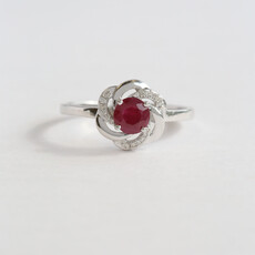 American Jewelry 14k White Gold .72ct Ruby .05ctw Diamond Swirl Ring