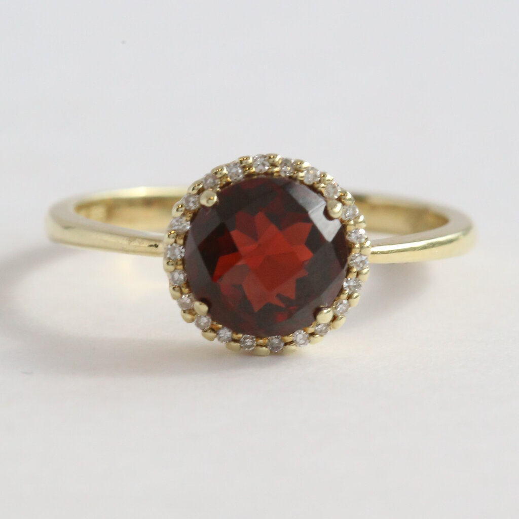 American Jewelry 14k Yellow Gold 1.98ct Garnet .07ctw Diamond Halo Ring