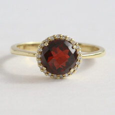 American Jewelry 14k Yellow Gold 1.98ct Garnet .07ctw Diamond Halo Ring