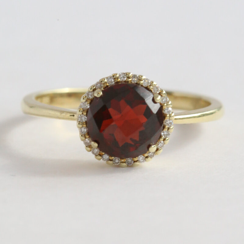 American Jewelry 14k Yellow Gold 1.98ct Garnet .07ctw Diamond Halo Ring