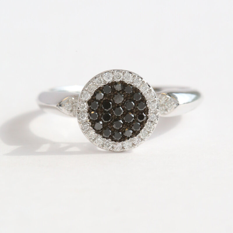 American Jewelry 14k White Gold .19ctw Black Diamond .14ctw Diamond Pave Round Ring