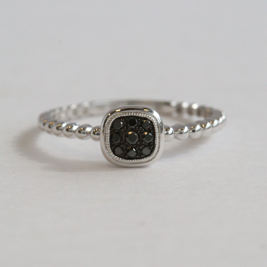 American Jewelry 14k White Gold .08ctw Diamond Petite Ring Beaded Ring