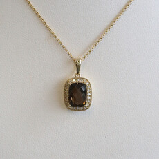 American Jewelry 14k Yellow Gold 1.56ct Smokey Quartz .06ctw Diamond Elongated Cushion Necklace