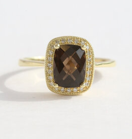 American Jewelry 14k Yellow Gold 1.27ct Smokey Quartz .07ctw Diamond Halo Ring
