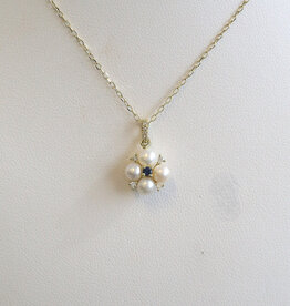 American Jewelry 14k Yellow Gold Akoya Pearl Sapphire Diamond Accent Necklace