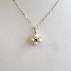 American Jewelry 14k Yellow Gold Akoya Pearl Sapphire Diamond Accent Necklace
