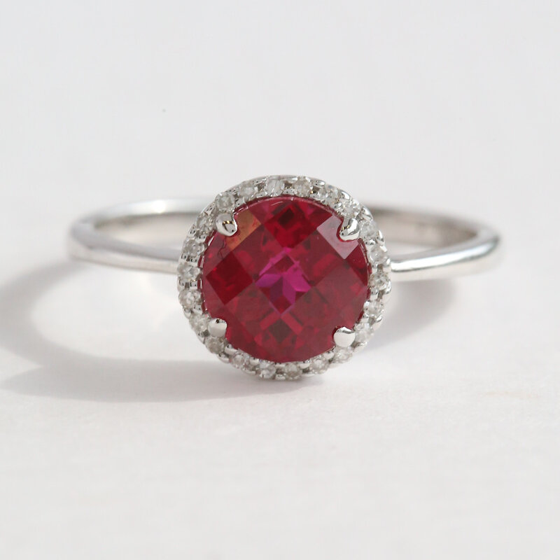 American Jewelry 14k White Gold 1.89ct Created Ruby .07ctw DIamond Ring