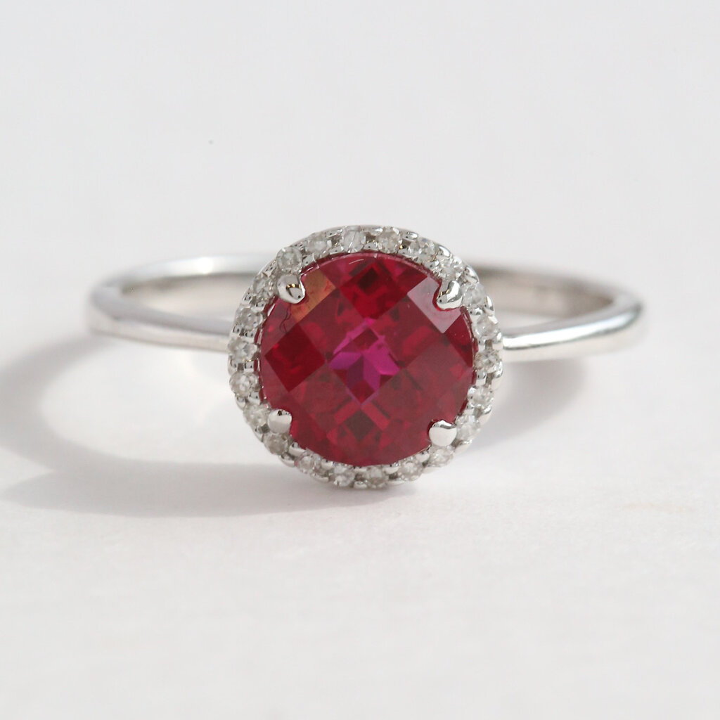 American Jewelry 14k White Gold 1.89ct Created Ruby .07ctw DIamond Ring
