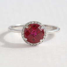 American Jewelry 14k White Gold 1.89ct Created Ruby .07ctw DIamond Ring