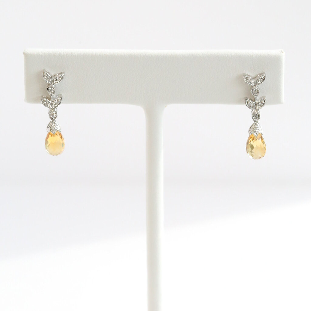 American Jewelry 14k White Gold 2.65ctw Citrine .08ctw Diamond Dangle Earrings