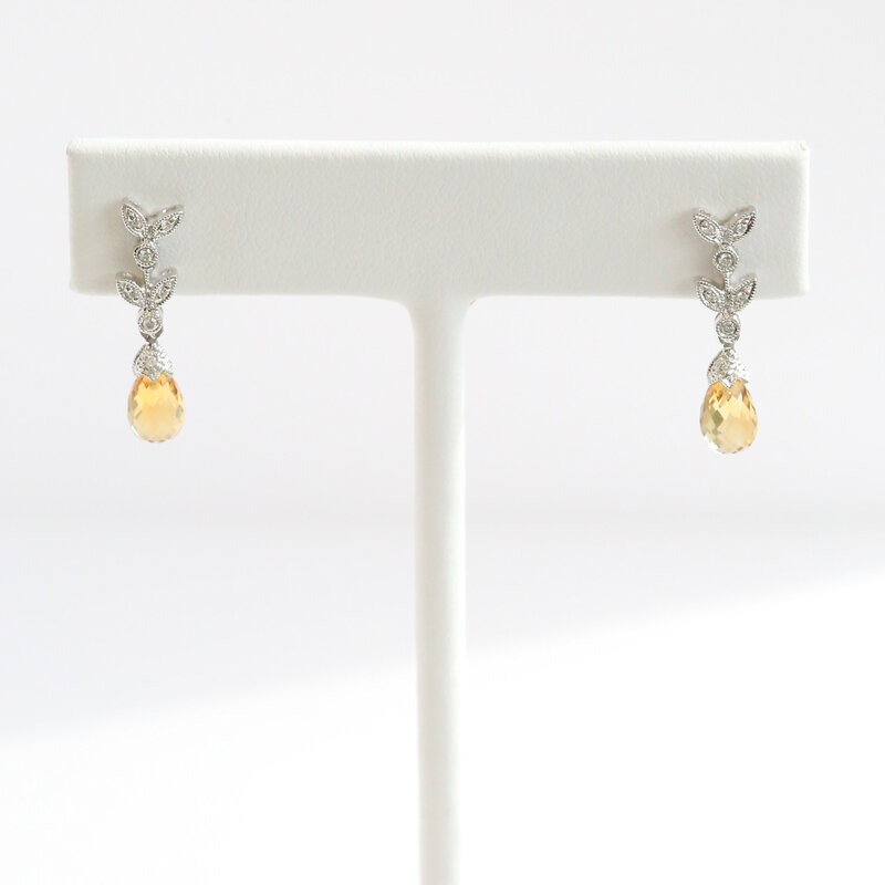 American Jewelry 14k White Gold 2.65ctw Citrine .08ctw Diamond Dangle Earrings