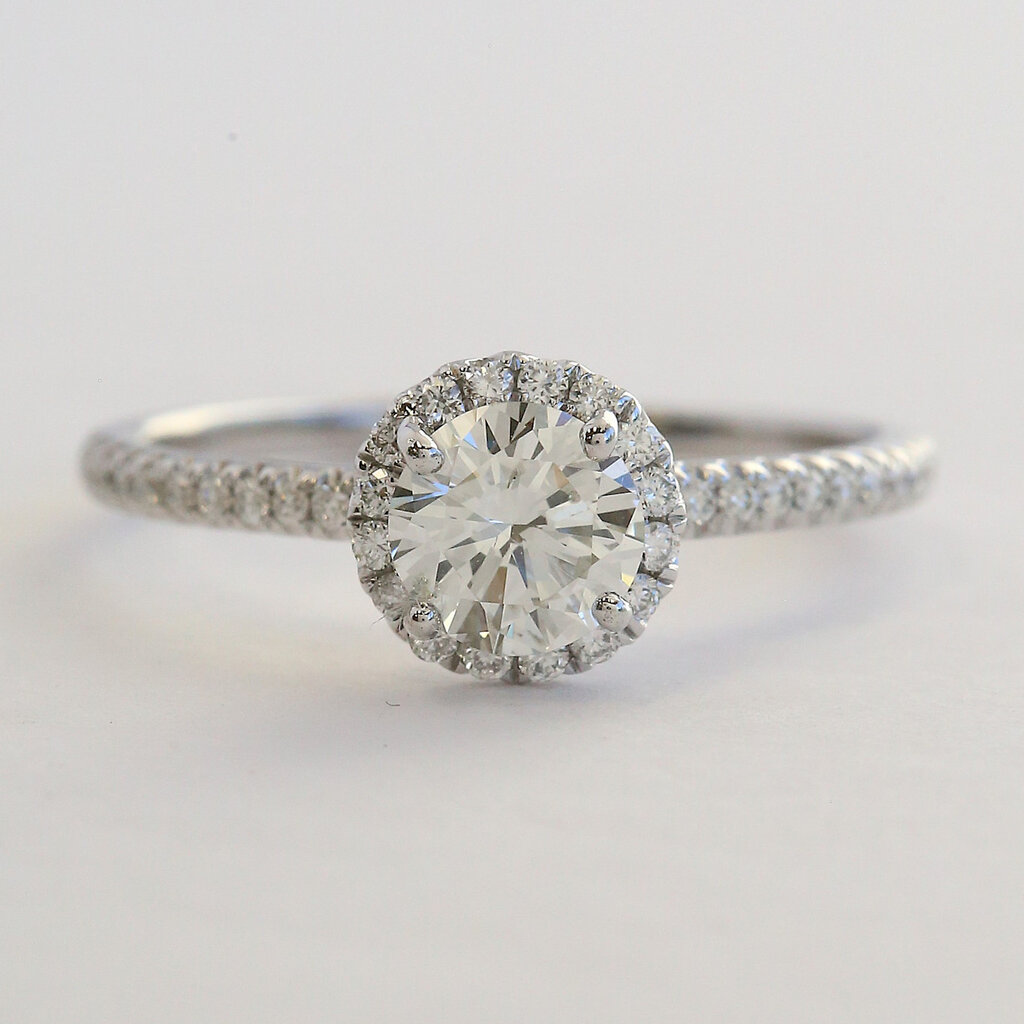 American Jewelry 14k White Gold 1.40ctw (.90 J/SI2 GIA Ctr) Round Diamond Halo Engagement Ring