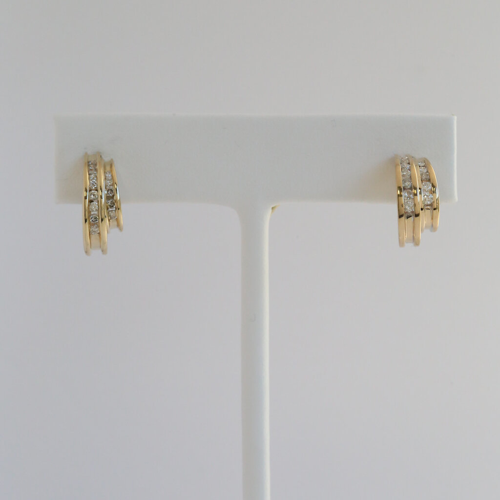 American Jewelry ESTATE 14k Yellow Gold .25ctw Diamond Channel Set Half Hoop Earrings