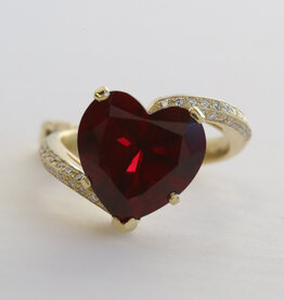 American Jewelry 18k Yellow Gold Lab Grown Ruby & .50ctw Diamond Bypass Heart Ring