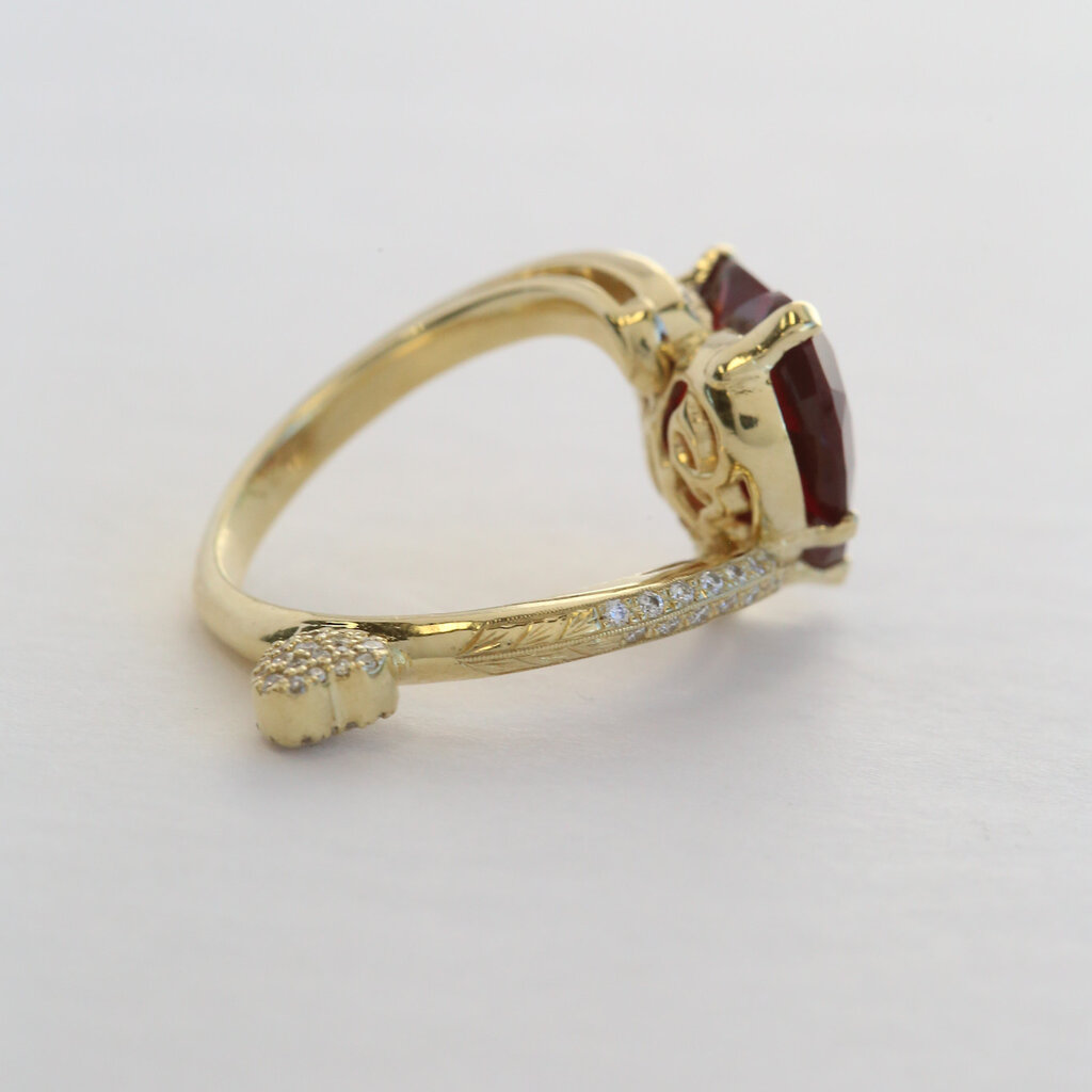 American Jewelry 18k Yellow Gold Lab Grown Ruby & .50ctw Diamond Bypass Heart Ring