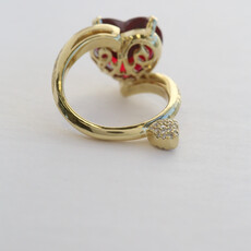 American Jewelry 18k Yellow Gold Lab Grown Ruby & .50ctw Diamond Bypass Heart Ring