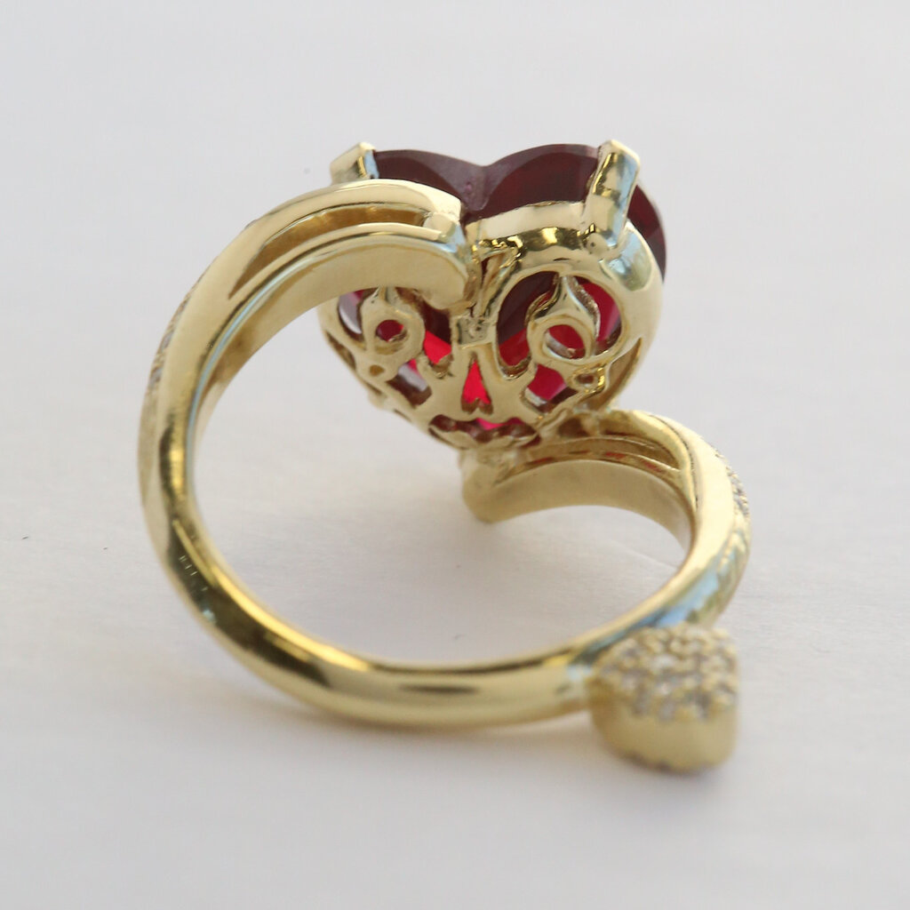 American Jewelry 18k Yellow Gold Lab Grown Ruby & .50ctw Diamond Bypass Heart Ring