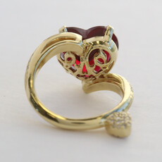 American Jewelry 18k Yellow Gold Lab Grown Ruby & .50ctw Diamond Bypass Heart Ring