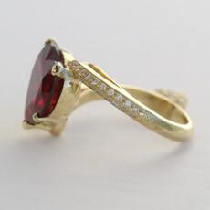 American Jewelry 18k Yellow Gold Lab Grown Ruby & .50ctw Diamond Bypass Heart Ring