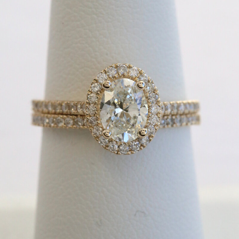 American Jewelry 14k Yellow Gold 1.65ctw (1.01 I/SI2 GIA) Oval Diamond Halo Engagement Ring