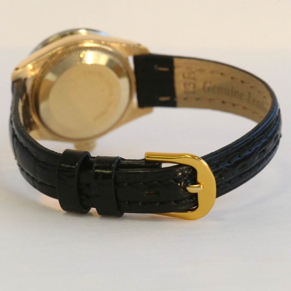 Rolex Pre-Owned Rolex Ladies President with Custom Diamond Dial & Bezel & Black Leather Strap