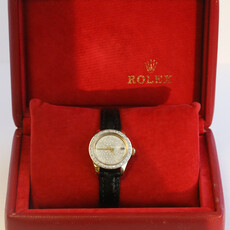 Rolex Pre-Owned Rolex Ladies President with Custom Diamond Dial & Bezel & Black Leather Strap