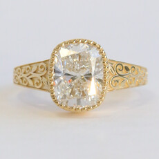 American Jewelry 14K Yellow Gold 3.01ct E/VS1 IGI Lab Grown Elongated Cushion Milgrain Art Deco Engagement Ring