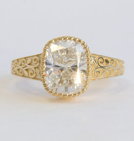 American Jewelry 14K Yellow Gold 3.01ct E/VS1 IGI Lab Grown Elongated Cushion Milgrain Art Deco Engagement Ring