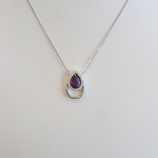 American Jewelry 14k White Gold .76ct Amethyst .10ctw Diamond Halo Pear Necklace