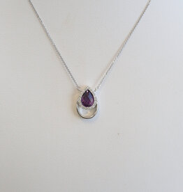 American Jewelry 14k White Gold .76ct Amethyst .10ctw Diamond Halo Pear Necklace