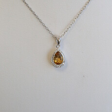 American Jewelry 14k Yellow Gold .69ct Citrine .08ctw Diamond Pear Milgrain Necklace