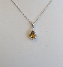 American Jewelry 14k Yellow Gold .69ct Citrine .08ctw Diamond Pear Milgrain Necklace