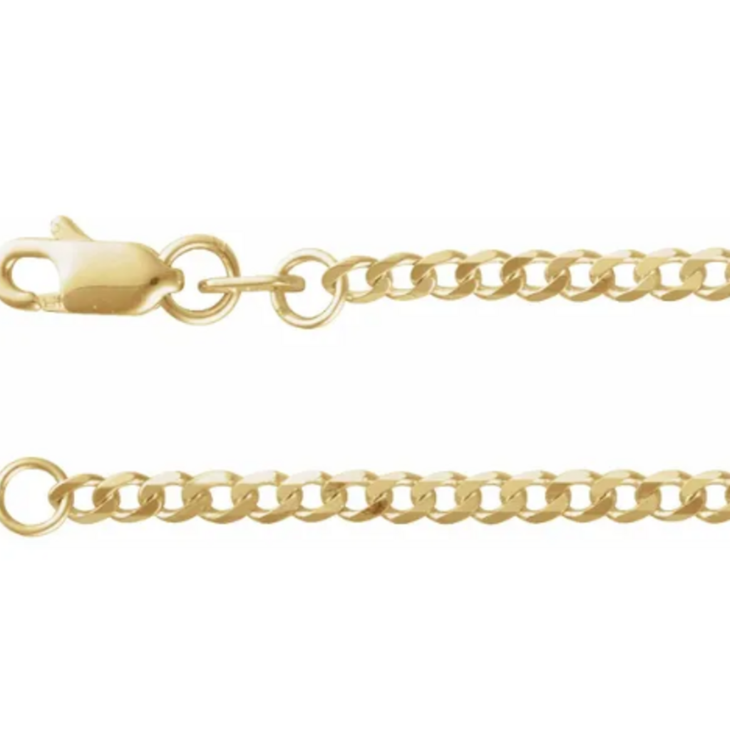 American Jewelry 14k Yellow Gold 2.5mm Flat Curb Chain Anklet (10")