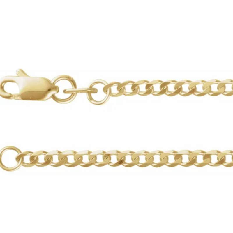 American Jewelry 14k Yellow Gold 2.5mm Flat Curb Chain Anklet (10")