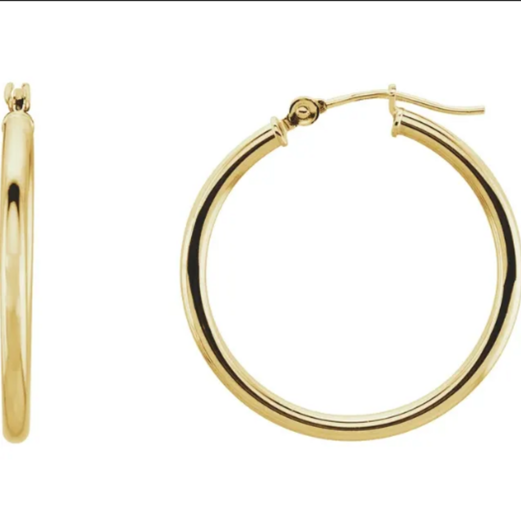 American Jewelry 14k Yellow Gold 25mm Tube Hoop Earrings