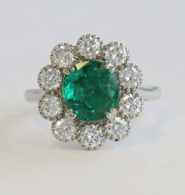 American Jewelry 18k White Gold 2.19ct Emerald 1.36ctw Diamond Halo Ring