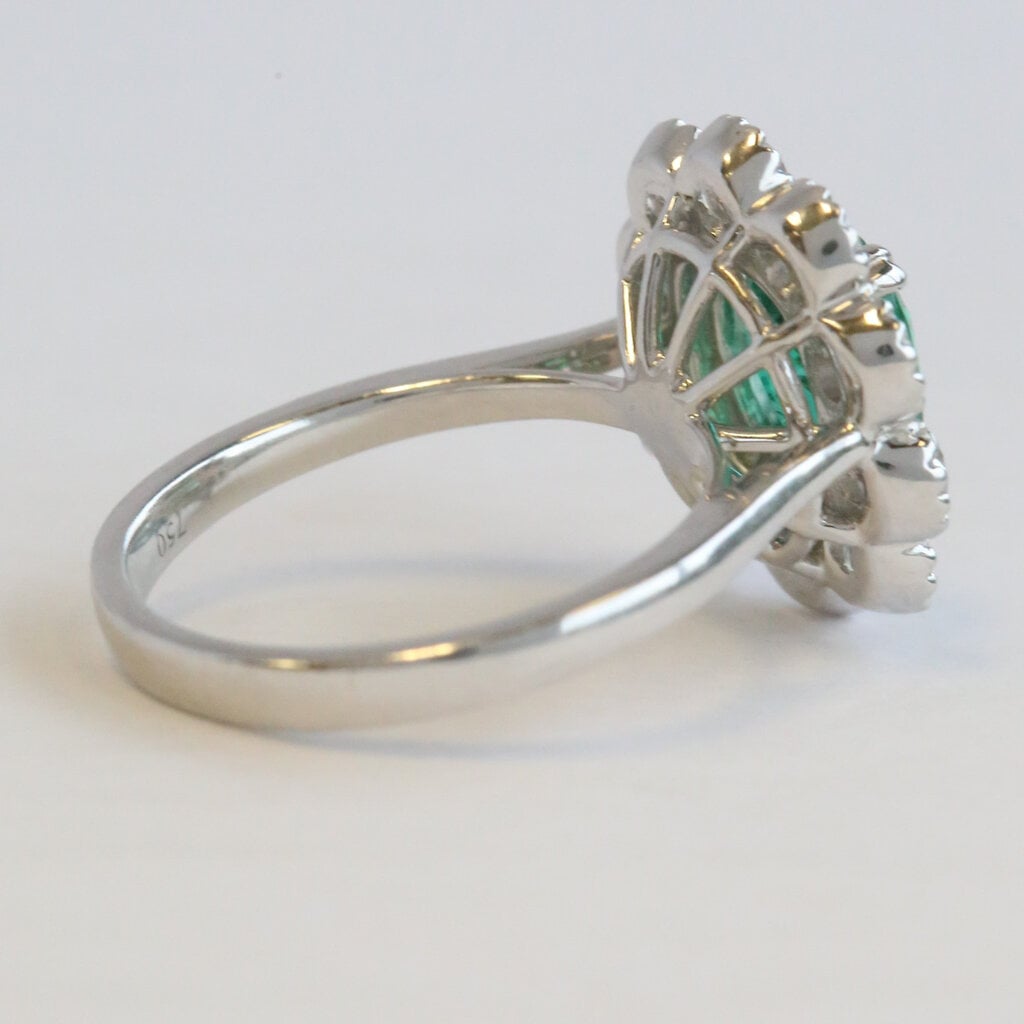 American Jewelry 18k White Gold 2.19ct Emerald 1.36ctw Diamond Halo Ring
