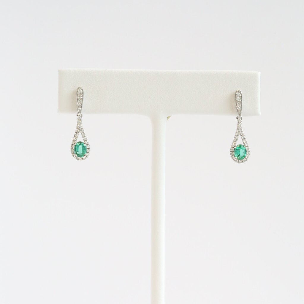 American Jewelry 18k White Gold .70ct Emerald .35ctw Diamond Dangle Earrings