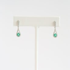 American Jewelry 18k White Gold .70ct Emerald .35ctw Diamond Dangle Earrings