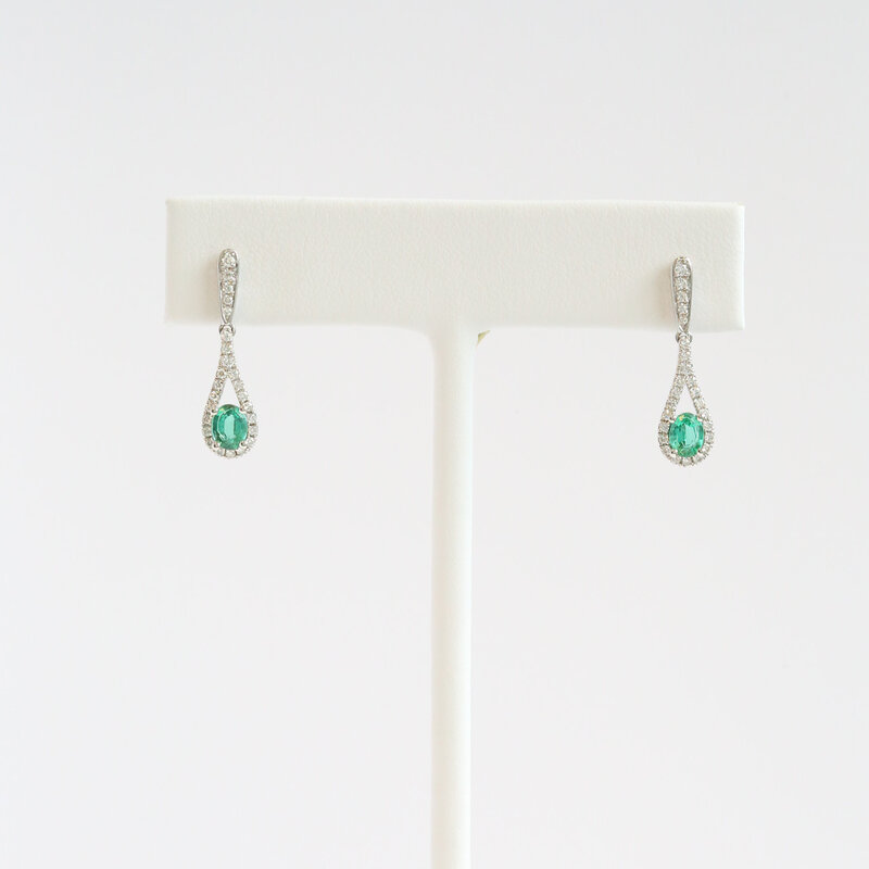 American Jewelry 18k White Gold .70ct Emerald .35ctw Diamond Dangle Earrings