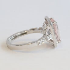 American Jewelry 18k White Gold 3.47ct Morganite .28ctw Diamond Elongated Cushion Halo Ring