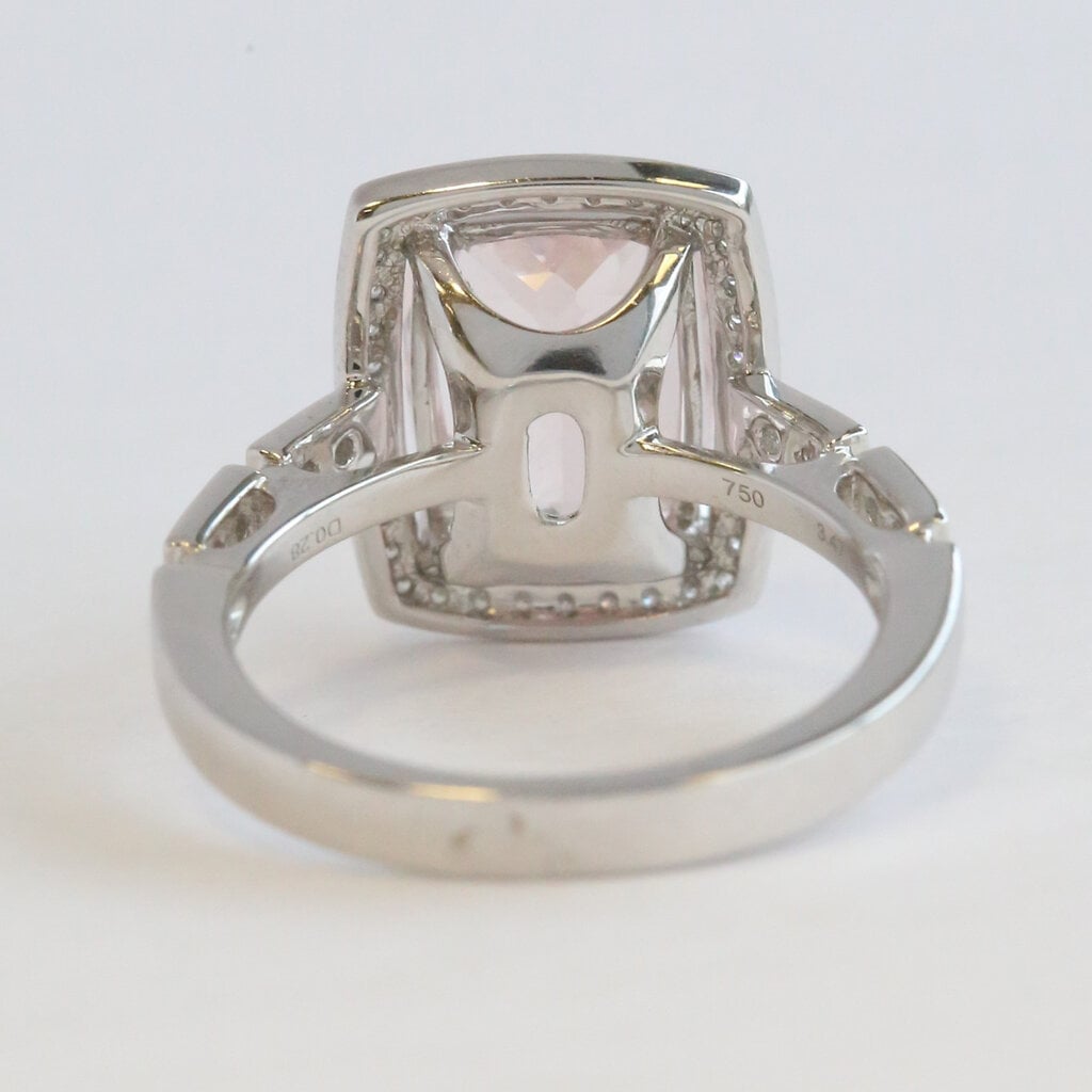 American Jewelry 18k White Gold 3.47ct Morganite .28ctw Diamond Elongated Cushion Halo Ring