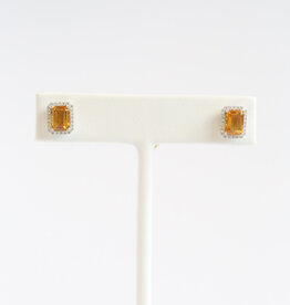 American Jewelry 18k White Gold 2.06ctw Citrine .20ctw Diamond Emerald Cut Halo Stud Earrings