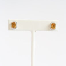 American Jewelry 18k White Gold 2.06ctw Citrine .20ctw Diamond Emerald Cut Halo Stud Earrings