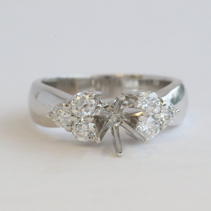American Jewelry 14k White Gold .78ctw Diamond Accented Tapered Semi Mount Engagement Ring